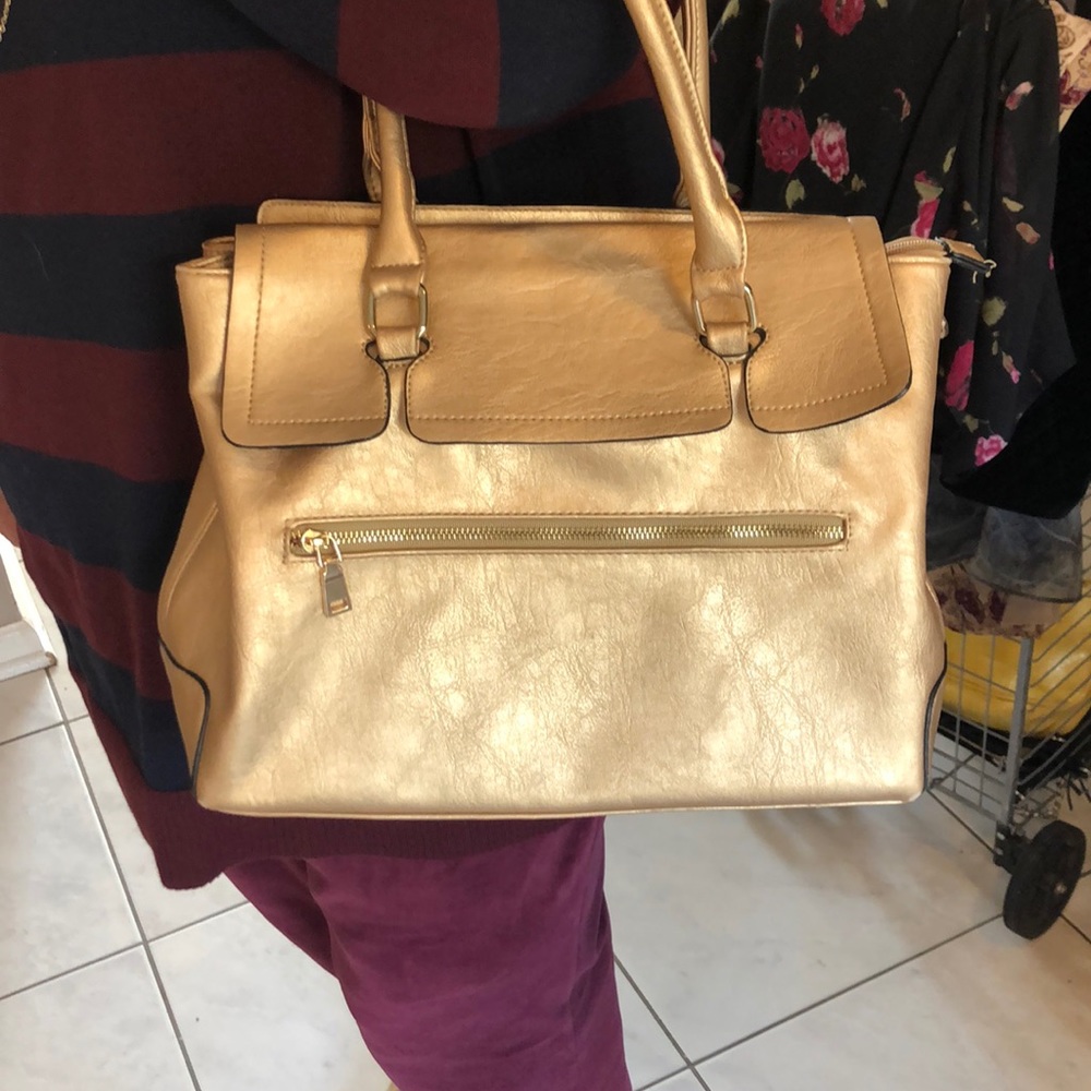 Gold man made gold metallic tote bag